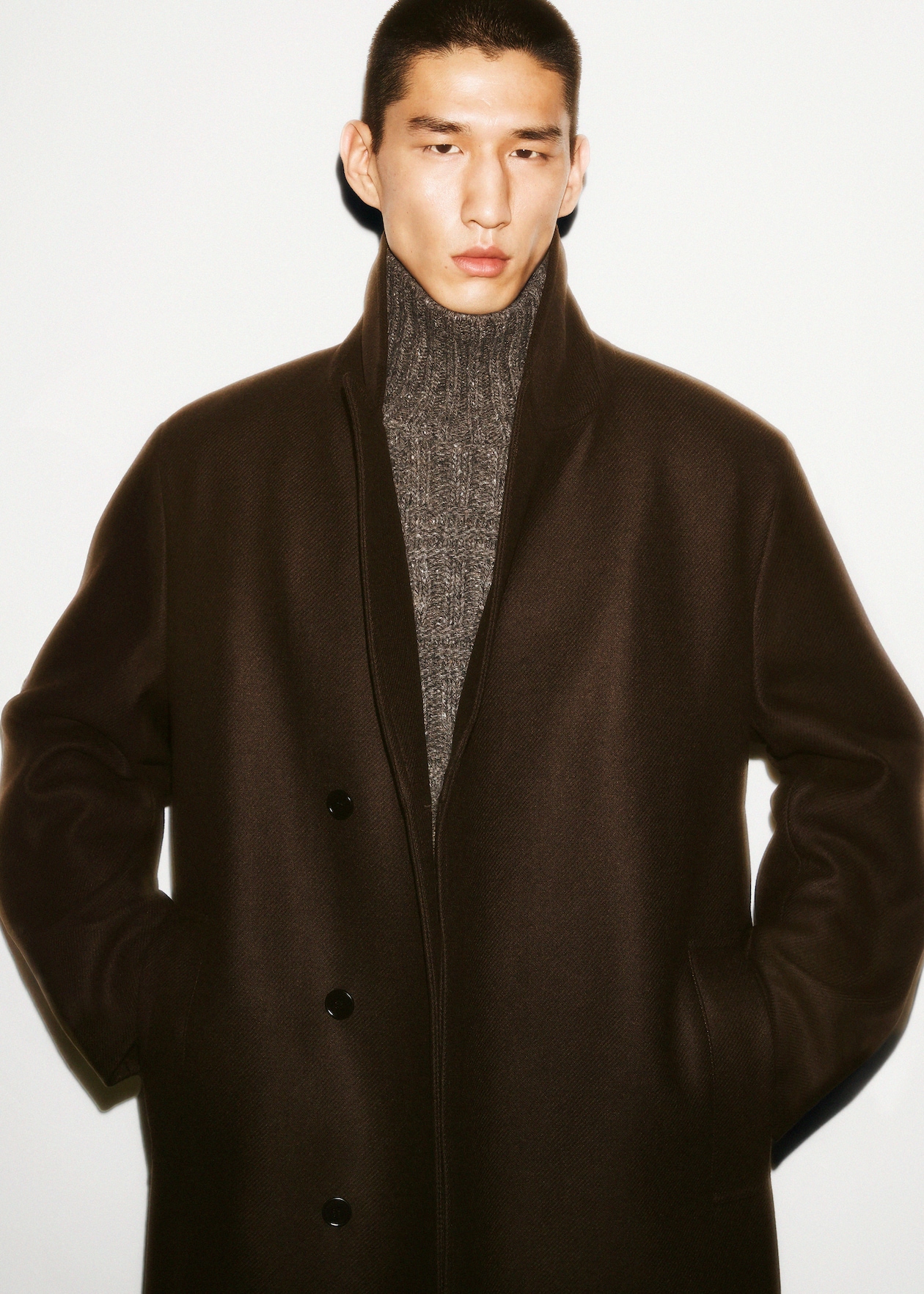 mens coat and polo neck jumper