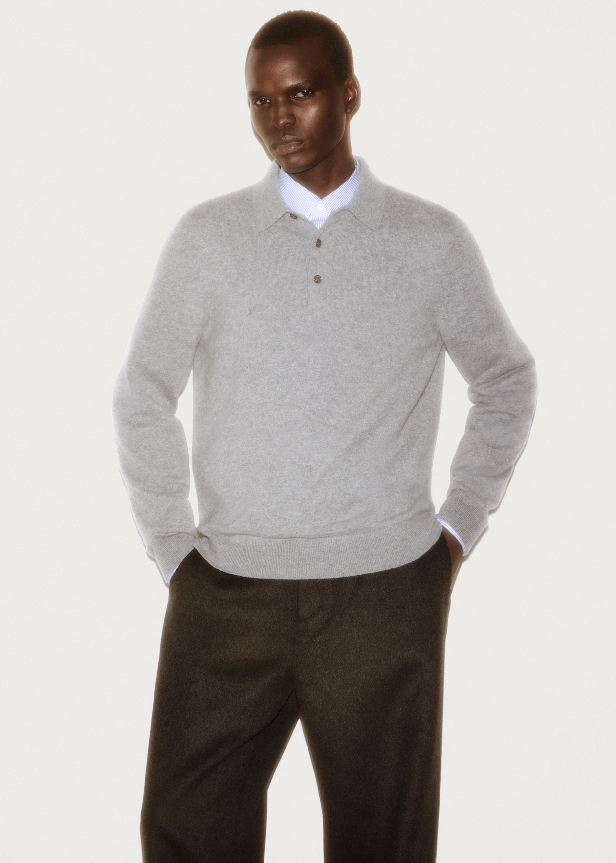 mens knit polo grey cashmere