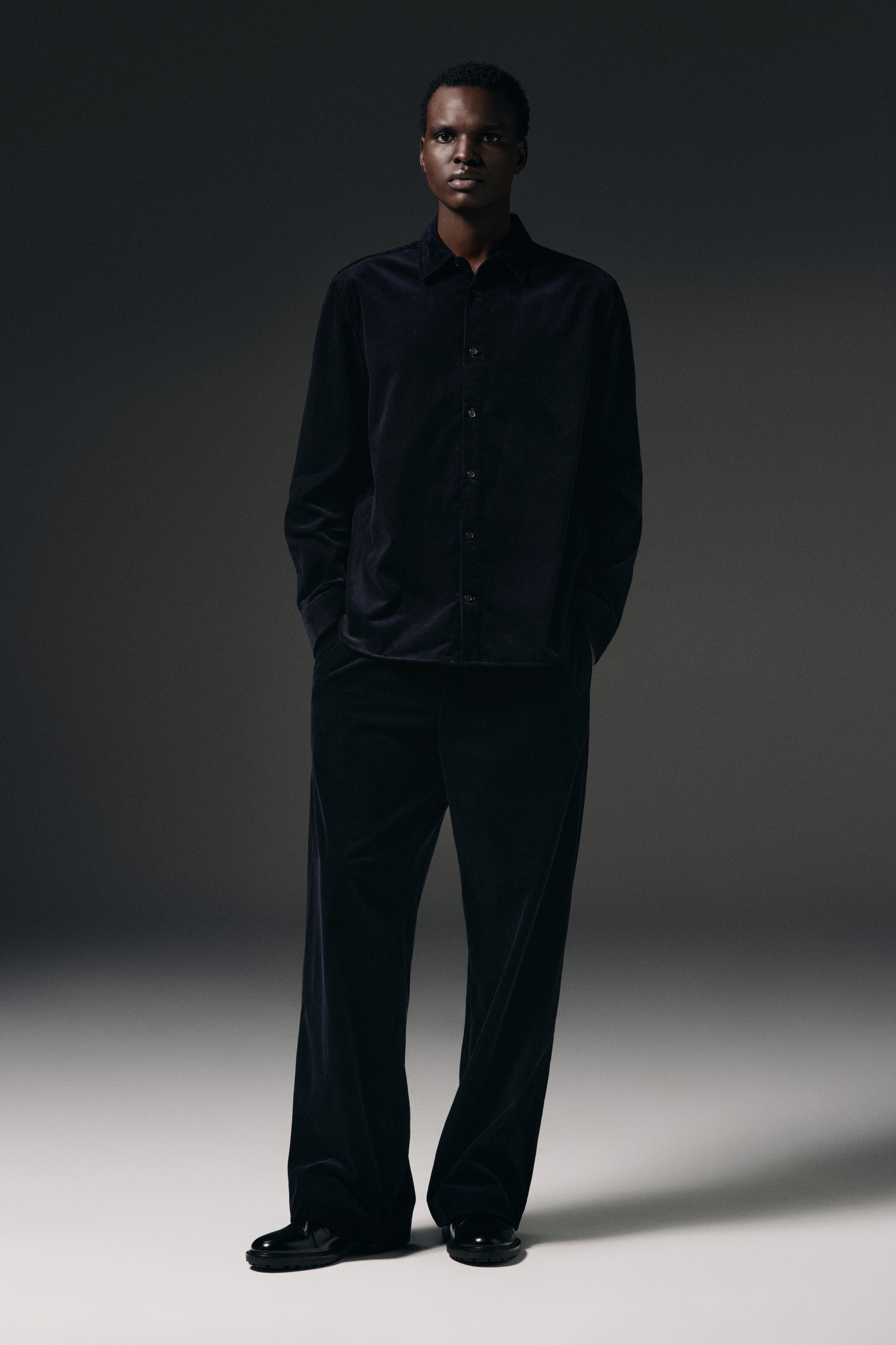 Navy corduroy shirt and trousers set