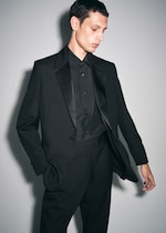 Placeholder for: mens black full suit with black shirt and sating blazer