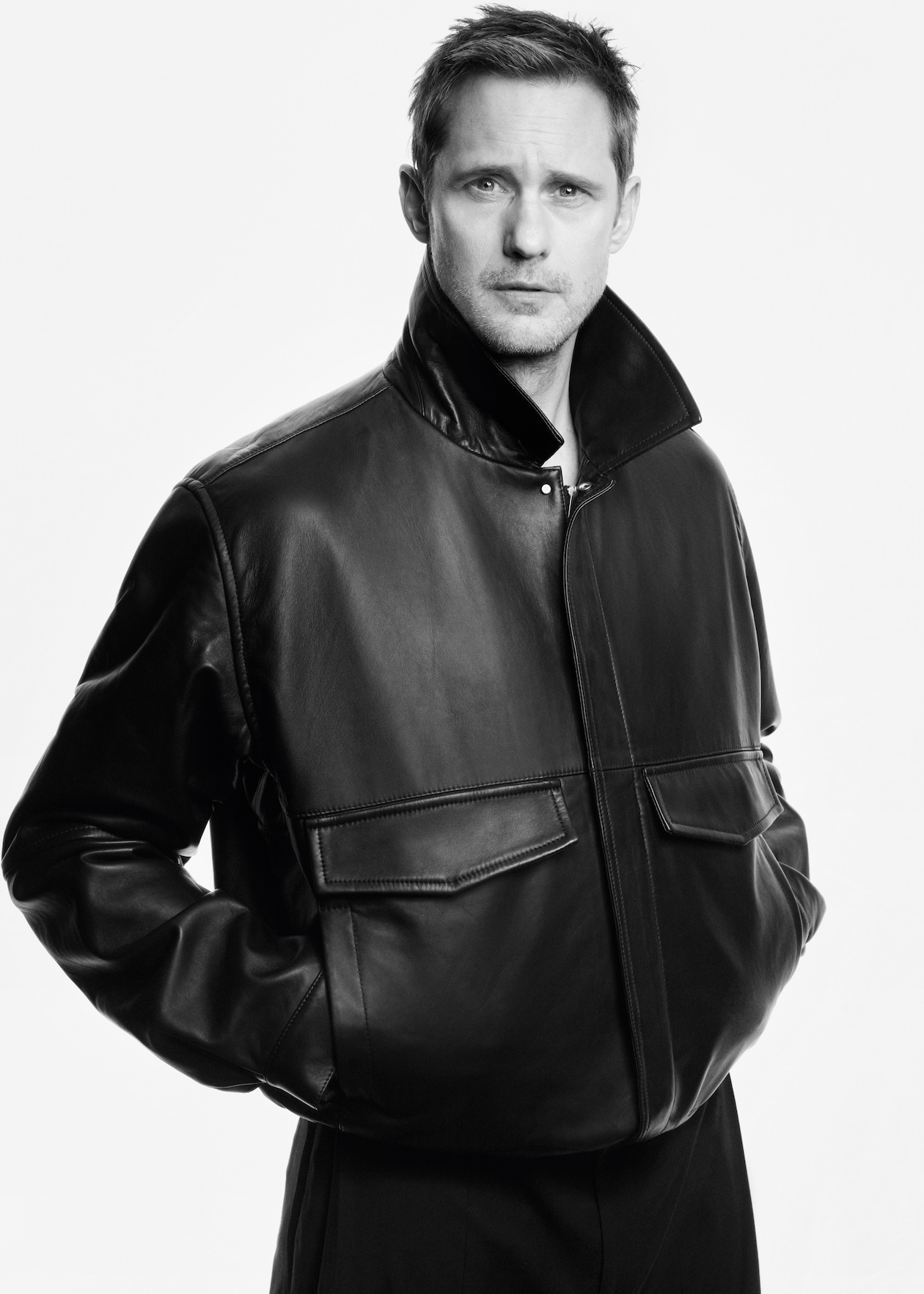 alex wearing black leather jacket