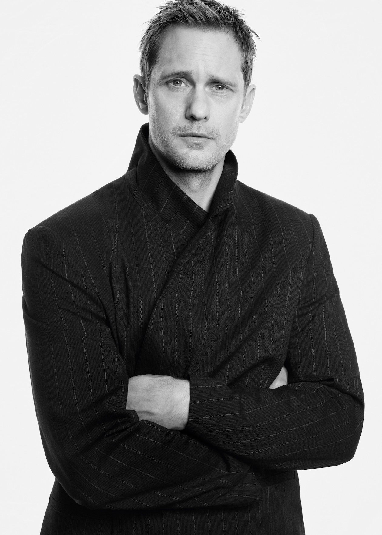 alex wearing pinstripe suit jacket