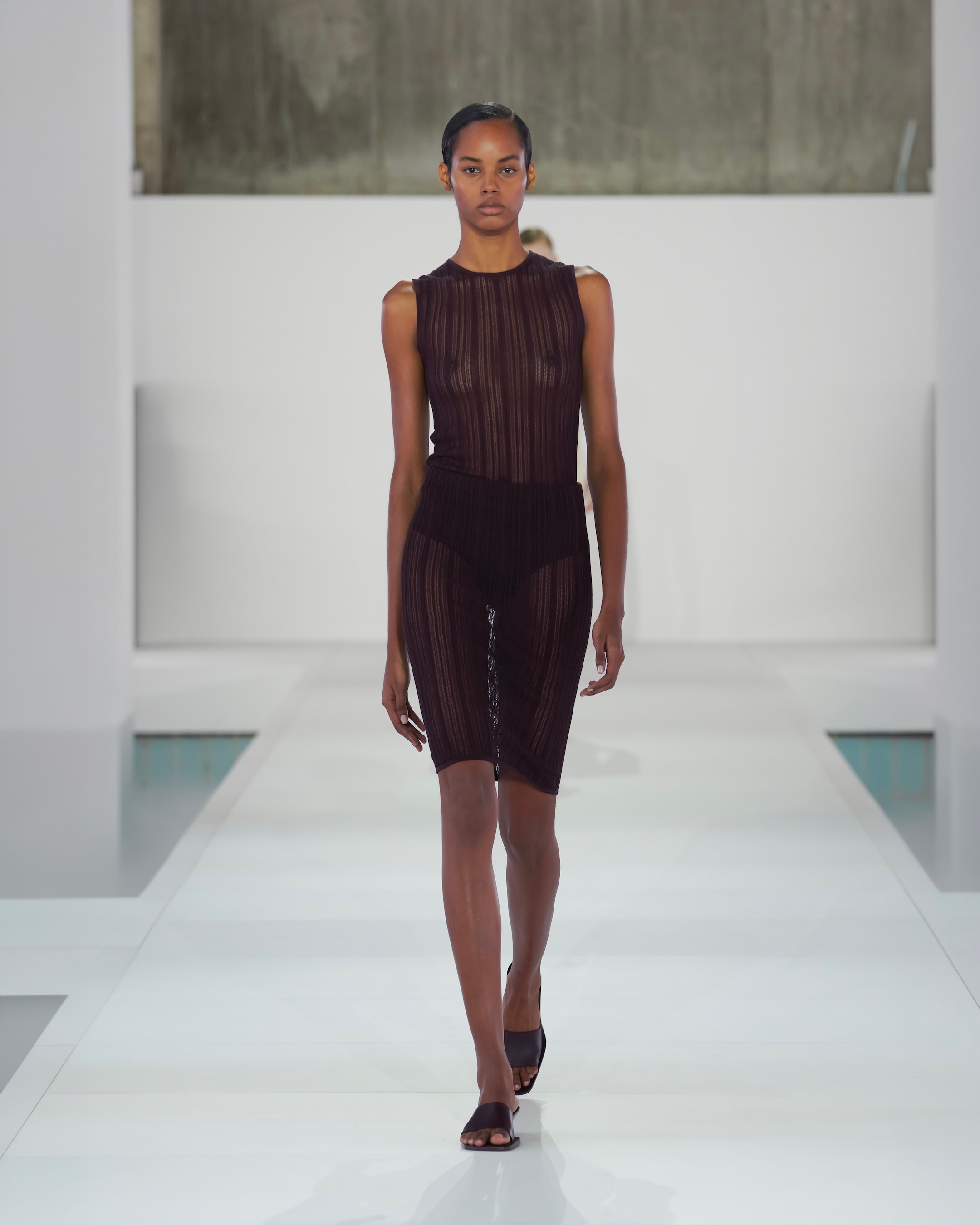 woman in red knitted dress