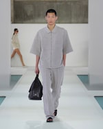 Placeholder for: grey melange zip up shirt and trousers