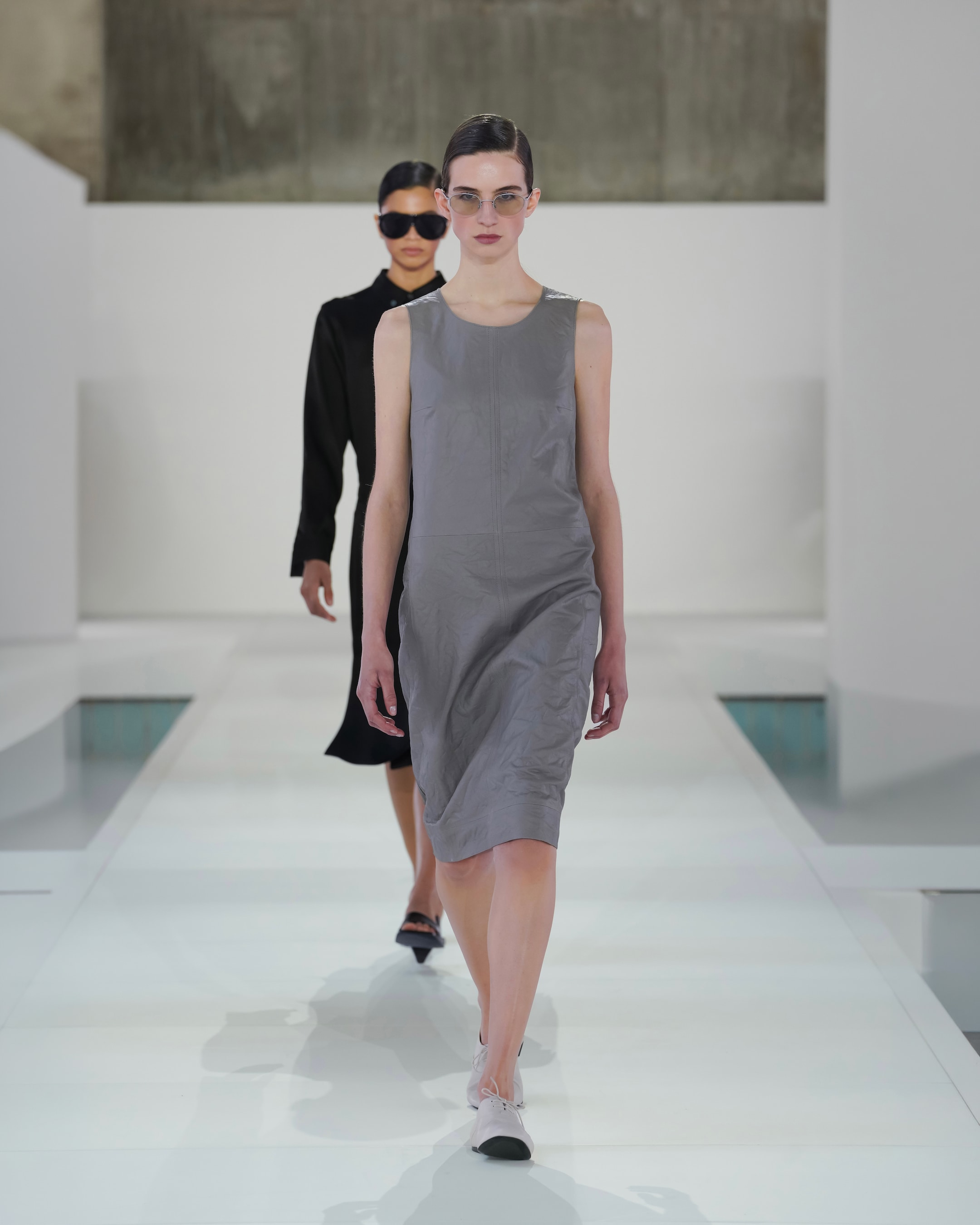 woman in leather dress